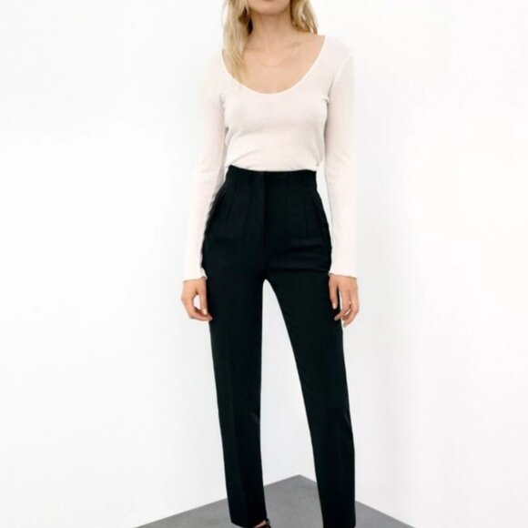 ZARA BLACK HIGH WAIST PANTS NEW WITH SEAMED DETAIL SIZE  S 1608/532/800 - Picture 1 of 8